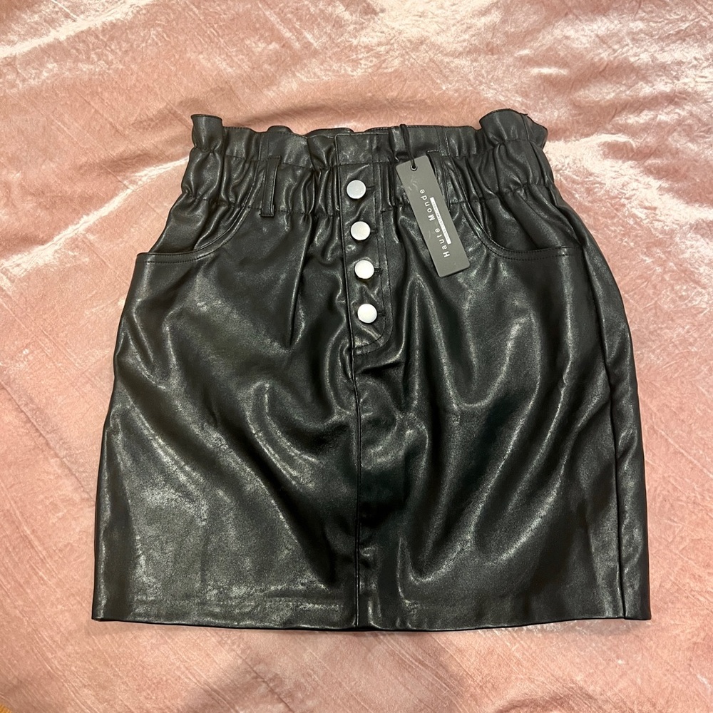 Paper Bag Faux Leather Skirt